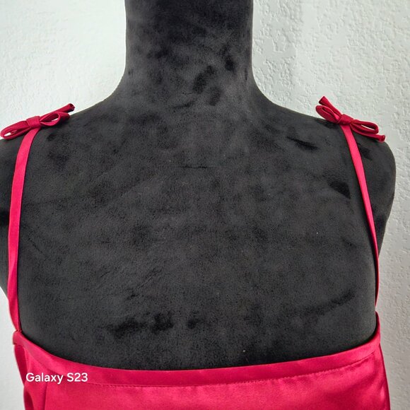 Satin Red Skinny Bow Strap Dress - Picture 4 of 6